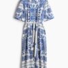 H & M - Overhemdjurk van linnenmix - Wit/Paisleydessin