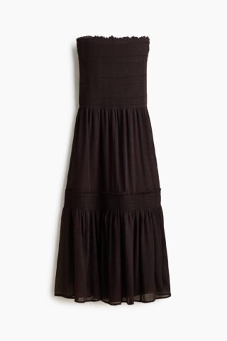 H & M - Bandeaujurk met smokwerk - Donkerbruin