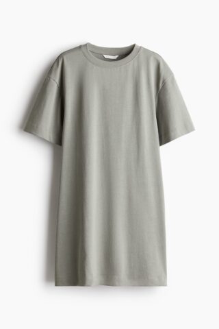 H & M - Getailleerde T-shirtjurk - Licht Grijsgroen