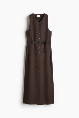 H & M - Doorknoopjurk met ceintuur - Donkerbruin