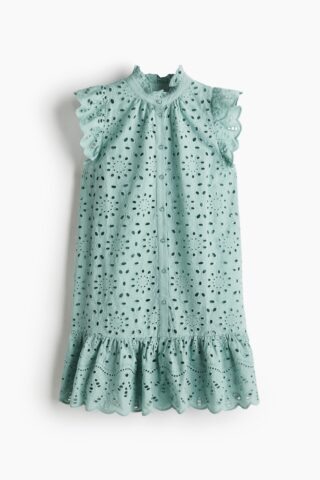 H & M - Jurk met broderie anglaise - Lichtturkoois