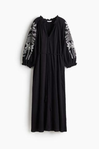 H & M - Katoenen jurk met borduursel - Zwart