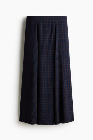 H & M - Rok van viscosemix met plooien - Marineblauw/Bruin