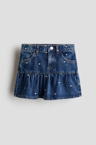 H & M - Denim rok - Donker Denimblauw/Hartjes