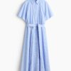 H & M - Overhemdjurk met strikceintuur - Blauw/Gestreept