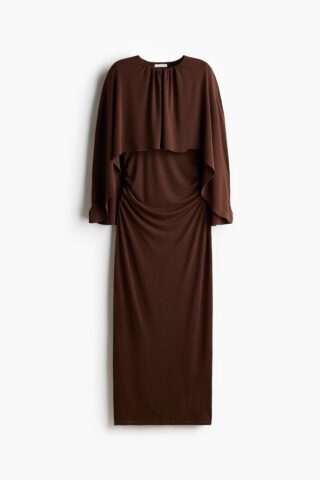 H & M - Gedrapeerde jurk met cape - Donkerbruin