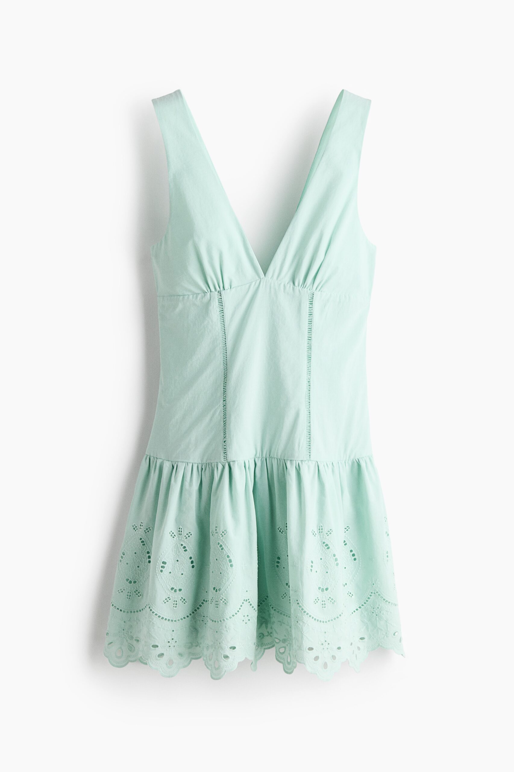 H & M - Jurk met uitlopende rok en broderie anglaise - Lichtturkoois H & M - Jurk met uitlopende rok en broderie anglaise - Lichtturkoois