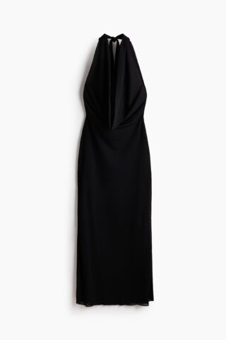 H & M - Maxi-jurk met watervalhals - Zwart