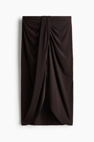 H & M - Gedrapeerde tricot rok - Donkerbruin