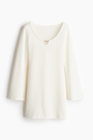 H & M - Knitted flared-skirt dress - Wit