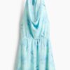H & M - Halterjurk met watervalhals - Turkoois/Bloemen