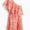 H & M - Geplisseerde one-shoulderjurk - Lichtroze/Bloemen