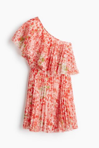 H & M - Geplisseerde one-shoulderjurk - Lichtroze/Bloemen
