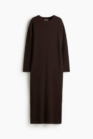H & M - Ribgebreide jurk - Donkerbruin
