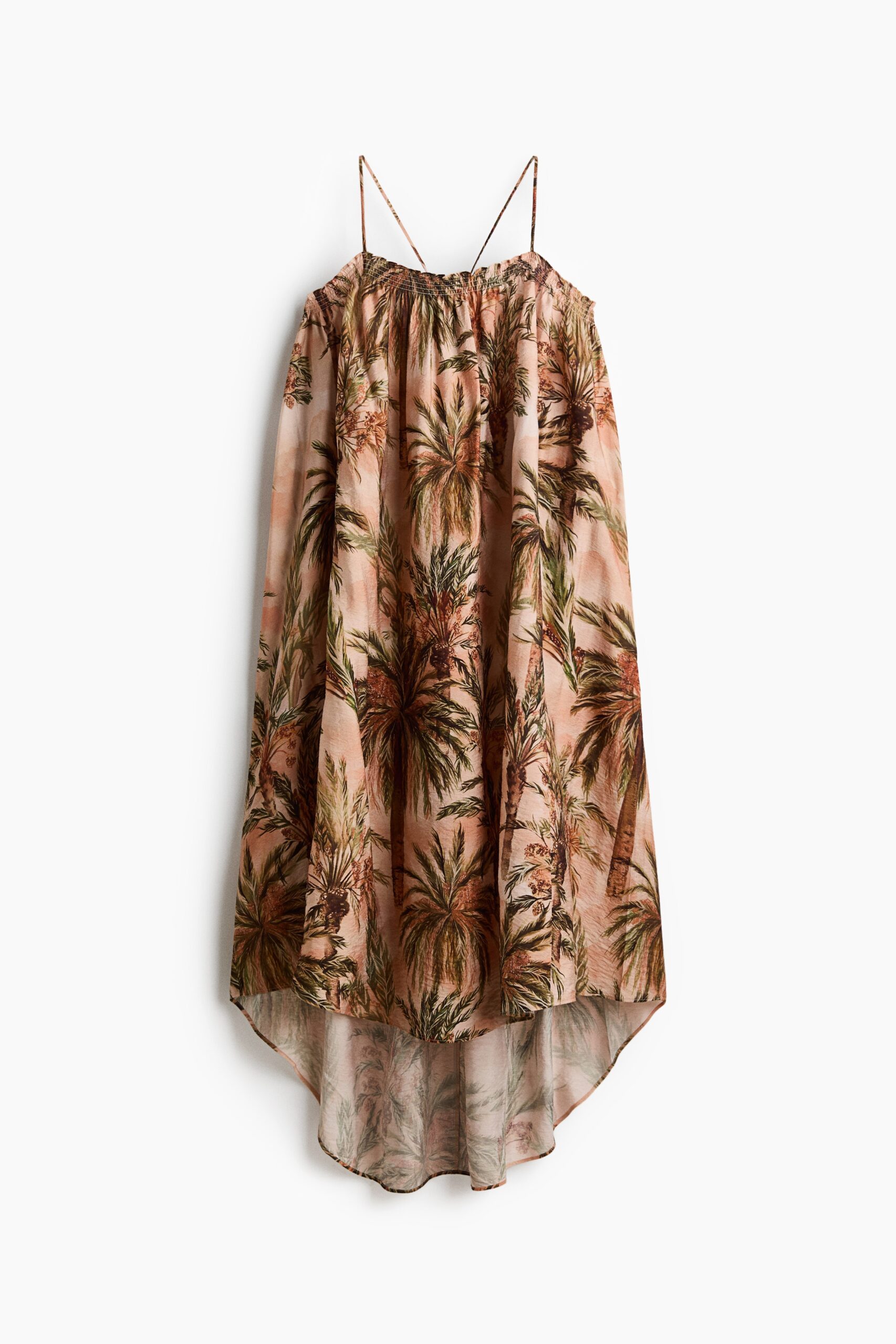 H & M - A-linejurk met diep rugdecolleté - Perzikroze/Dessin