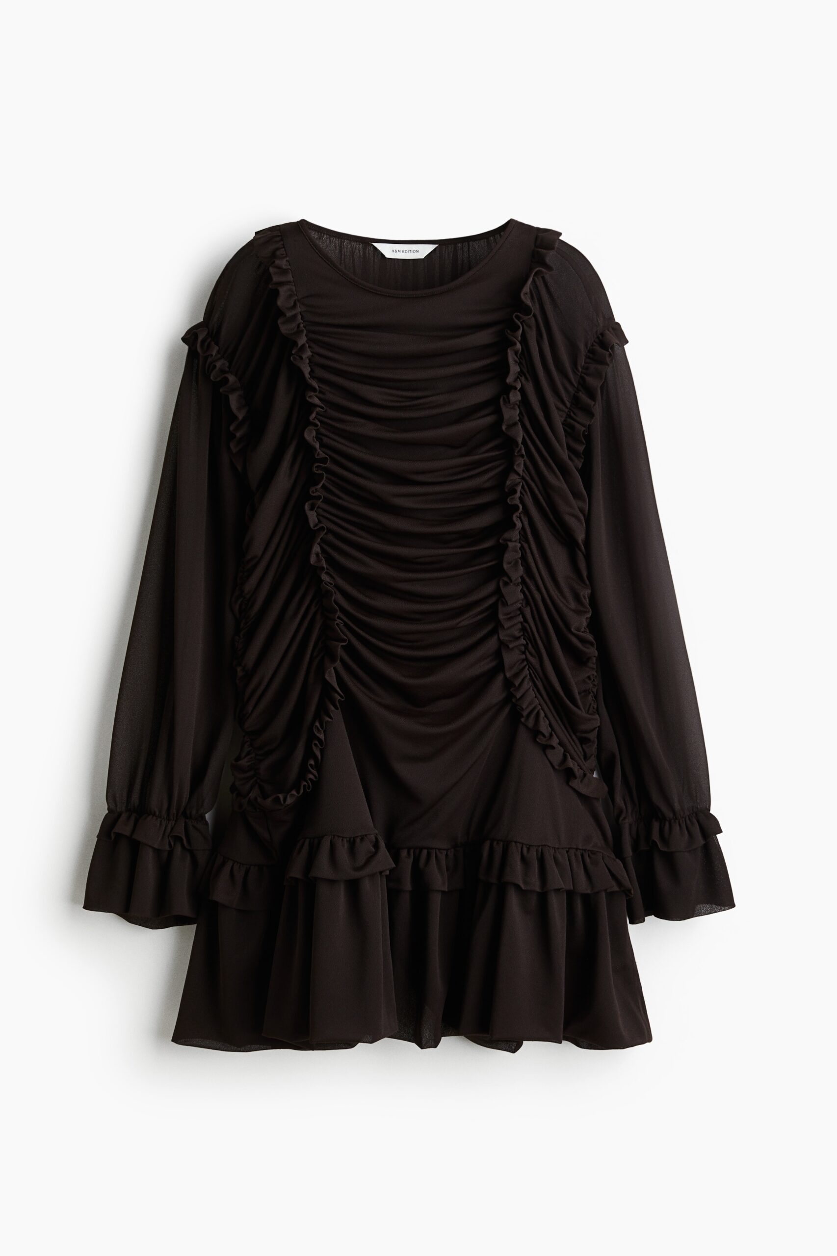 H & M - Gedrapeerde jurk met volants - Donkerbruin H & M - Gedrapeerde jurk met volants - Donkerbruin