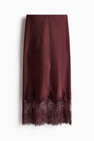 H & M - Satijnen rok met kant - Bordeauxrood