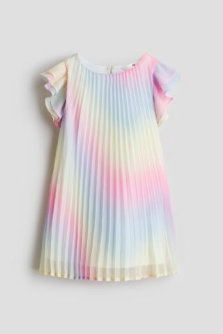 H & M - Plisséjurk van chiffon - Roze/Regenboogstrepen