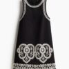 H & M - Shift-jurk met borduursel - Zwart/Wit