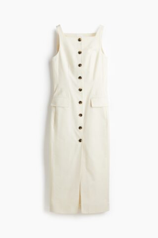 H & M - Lange doorknoopjurk - Roomwit
