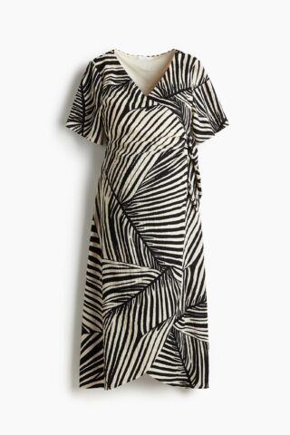 H & M - MAMA Crinklejurk met overslag - Roomwit/Zwart Dessin