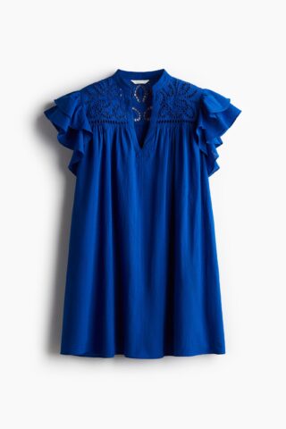 H & M - Jurk met volantmouwtjes - Helderblauw