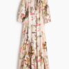H & M - Midi-jurk met strikceintuur - Lichtroze/Bloemen