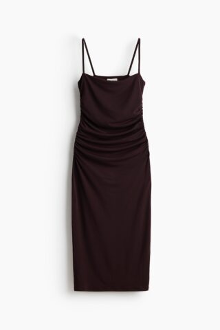 H & M - Strappy jurk met rimpeleffect - Donkerbruin