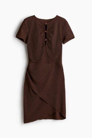 H & M - Ingerimpelde jurk met kralen - Donkerbruin
