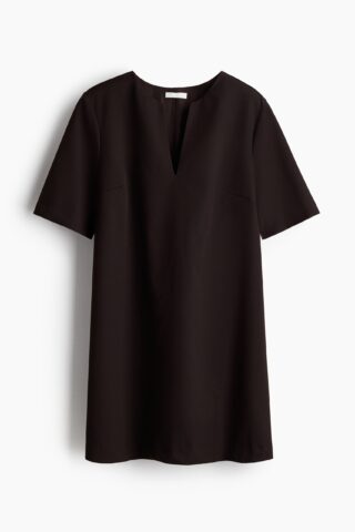 H & M - Jurk met korte mouwen - Donkerbruin
