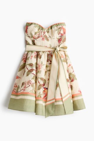 H & M - Jurk van linnenmix - Roomwit/Bloemen
