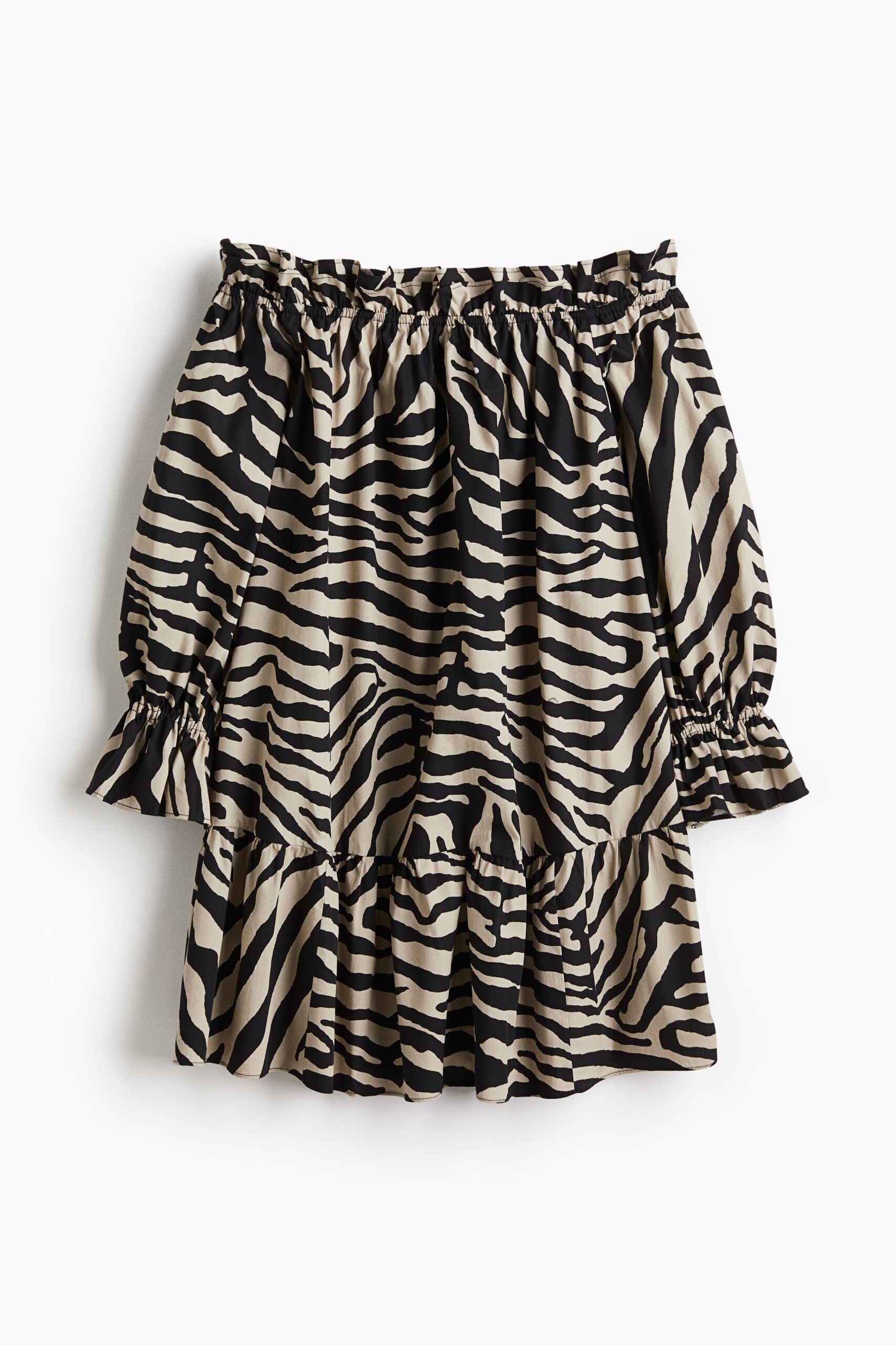 H & M - Popeline off-the-shoulderjurk - Zwart/Zebradessin H & M - Popeline off-the-shoulderjurk - Zwart/Zebradessin