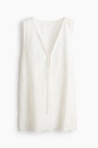 H & M - Katoenen strandjurk met broderie anglaise - Wit