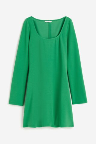H & M - Tricot jurk met vierkante hals - Groen