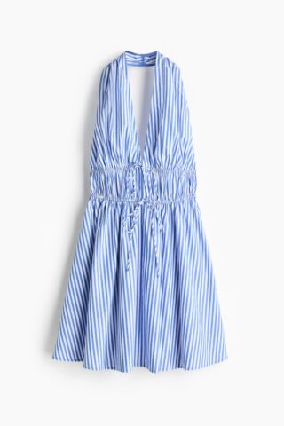 H & M - Halterjurk met drawstring - Blauw/Gestreept