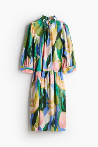 H & M - Jurk met volantkraagje - Blauw/Dessin