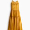 H & M - Strokenjurk met borduursel - Donkergeel
