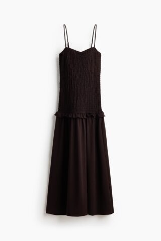H & M - Strappy jurk met gesmokt lijfje - Donkerbruin
