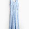 H & M - Jurk van linnenmix met strikbandjes - Blauw/Gestreept