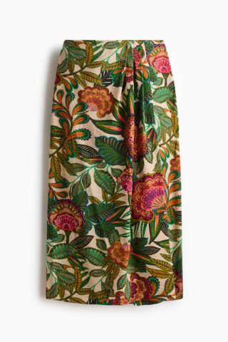 H & M - Rok met plooien - Groen/Dessin