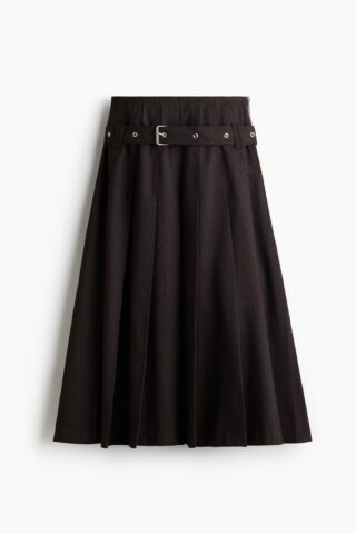 H & M - Plooirok met ceintuur - Donkerbruin