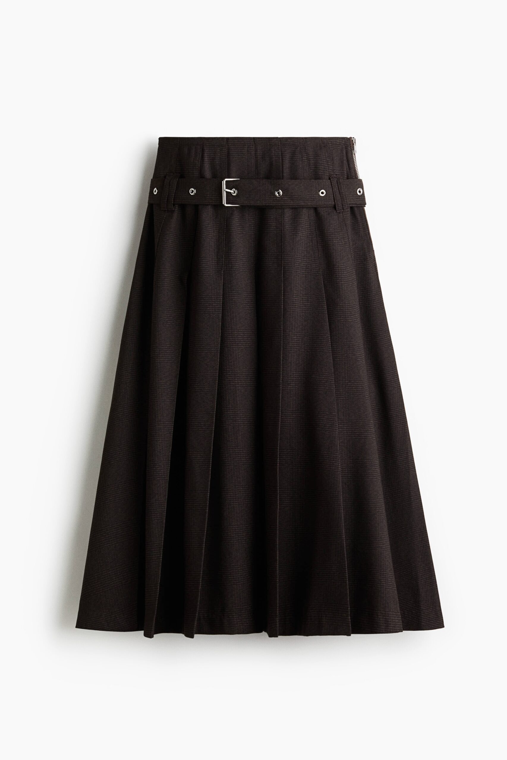 H & M - Plooirok met ceintuur - Donkerbruin