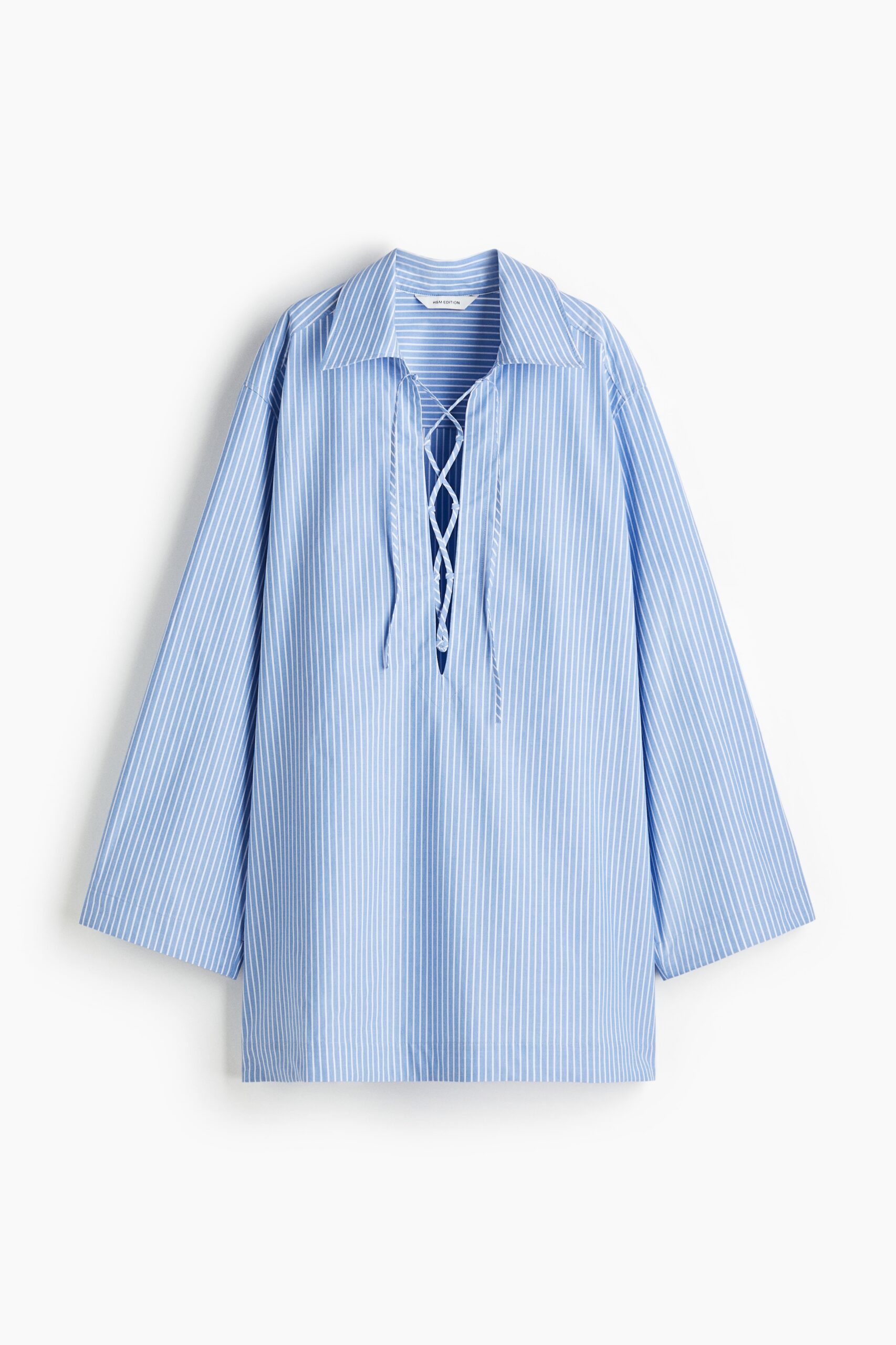 H & M - Overhemdjurk met rijgsluiting - Blauw/Wit Gestreept H & M - Overhemdjurk met rijgsluiting - Blauw/Wit Gestreept