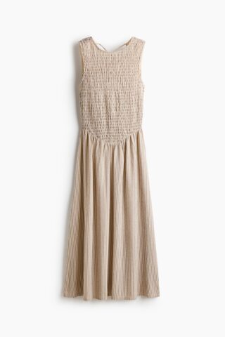 H & M - Open-backjurk met smokwerk - Lichtbeige/Gestreept