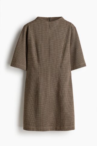 H & M - Mini-jurk met opstaand kraagje - Beige/Geruit