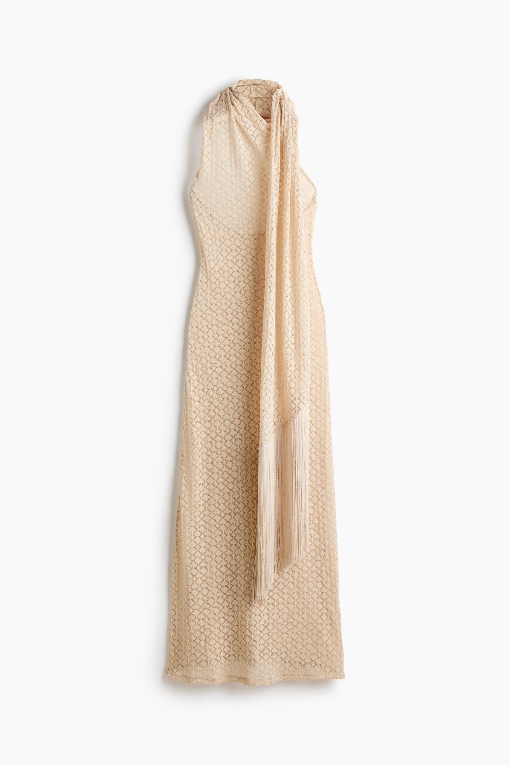 H & M - Jurk met sjaalkraag en gehaakte look - Lichtbeige