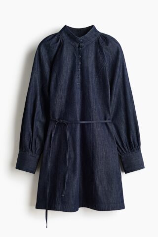 H & M - Denim jurk met strikceintuur - Donker Denimblauw