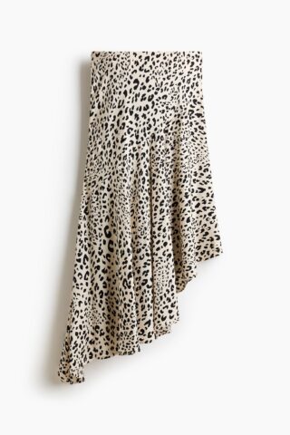 H & M - Asymmetrische rok van viscose - Roomwit/Luipaarddessin