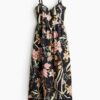 H & M - Strappy jurk van linnenmix - Zwart/Bloemen