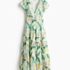H & M - Popeline jurk met strokenrok - Wit/Bloemen